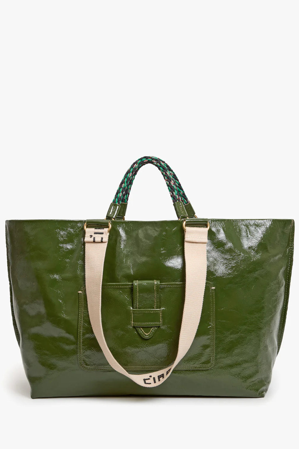 Clare V. Grande Bateau Crinkle Leather Tote in Army | Shop Eleanor