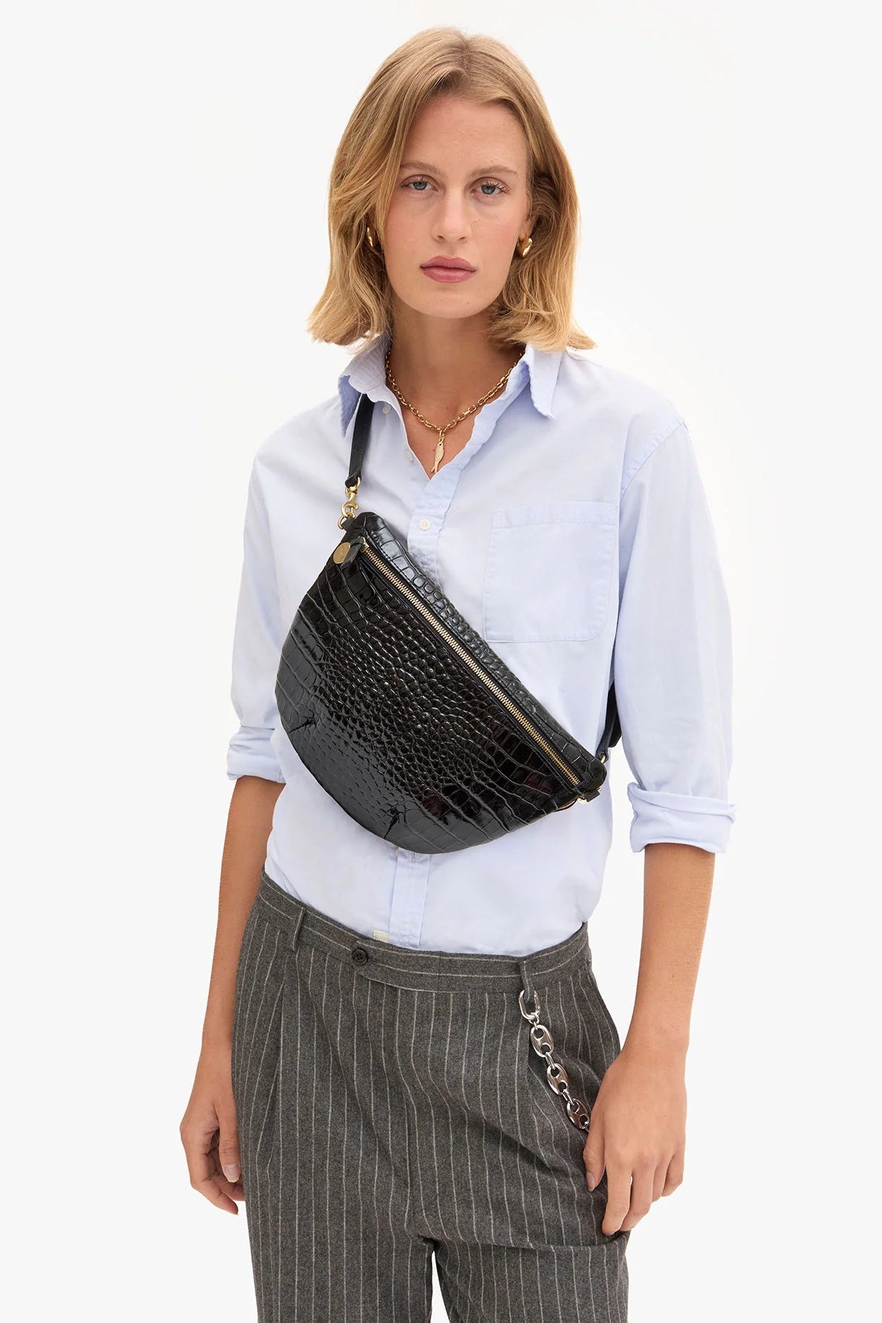 Clare V. Grande Fanny Crossbody Bag in Black Croco Leather | Shop Eleanor - Women's Luxury Handbags