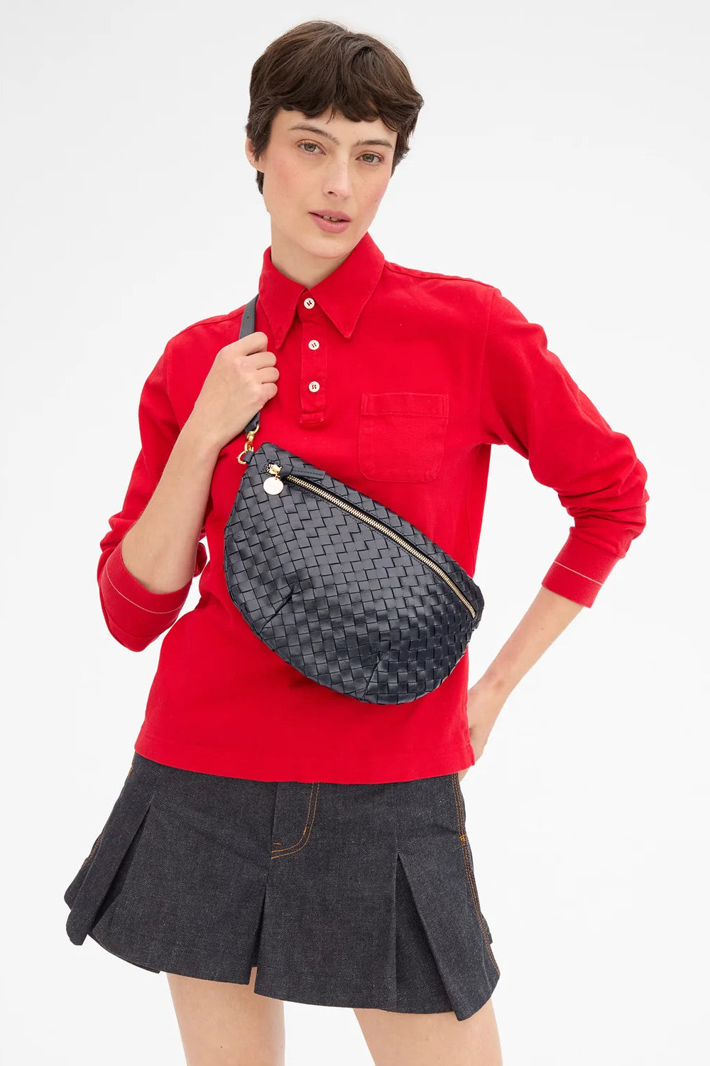 Clare V. Grande Fanny in Twilight Navy Woven | Shop Eleanor