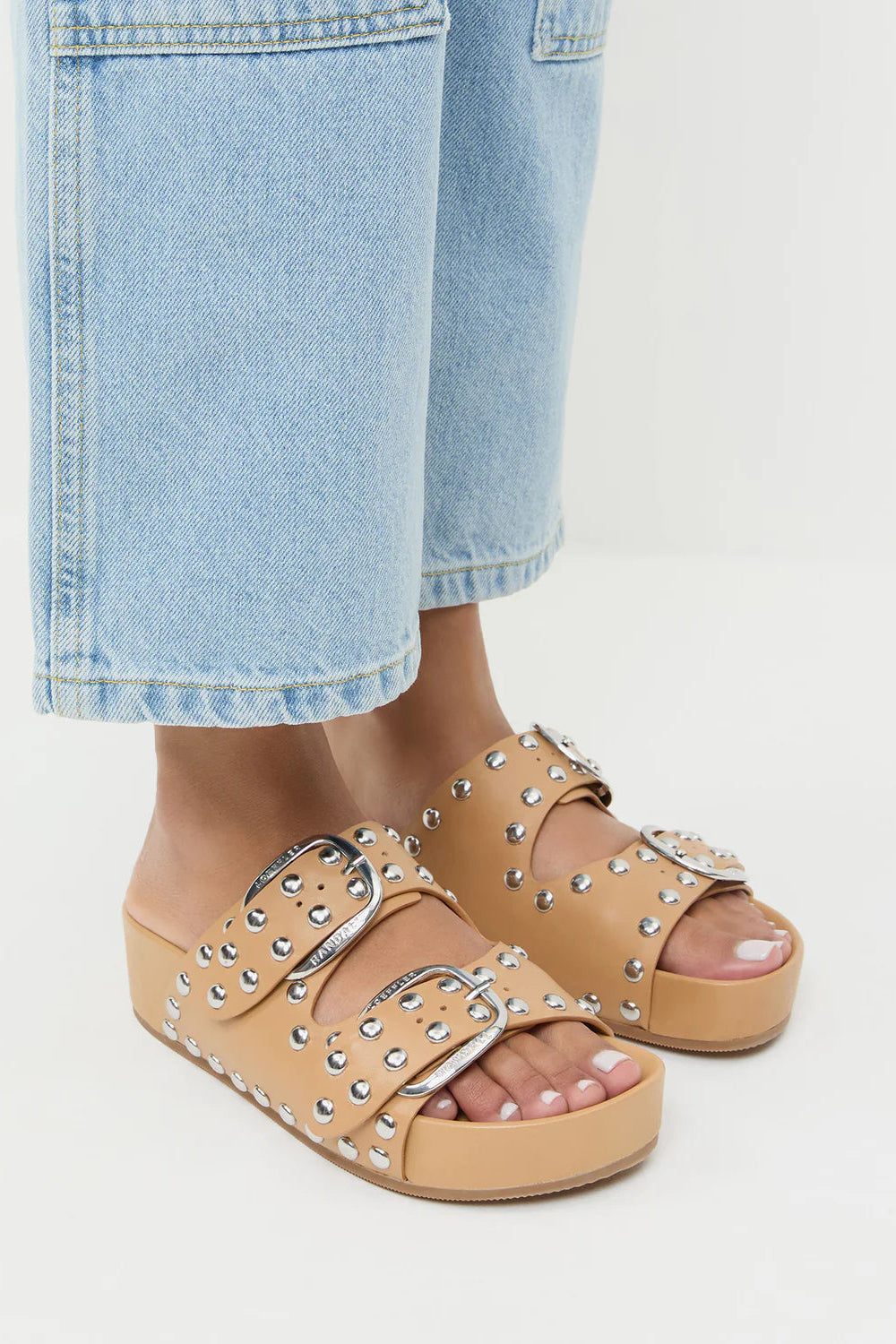 Loeffler Randal Joni Khaki Studded Sandal | Shop Eleanor