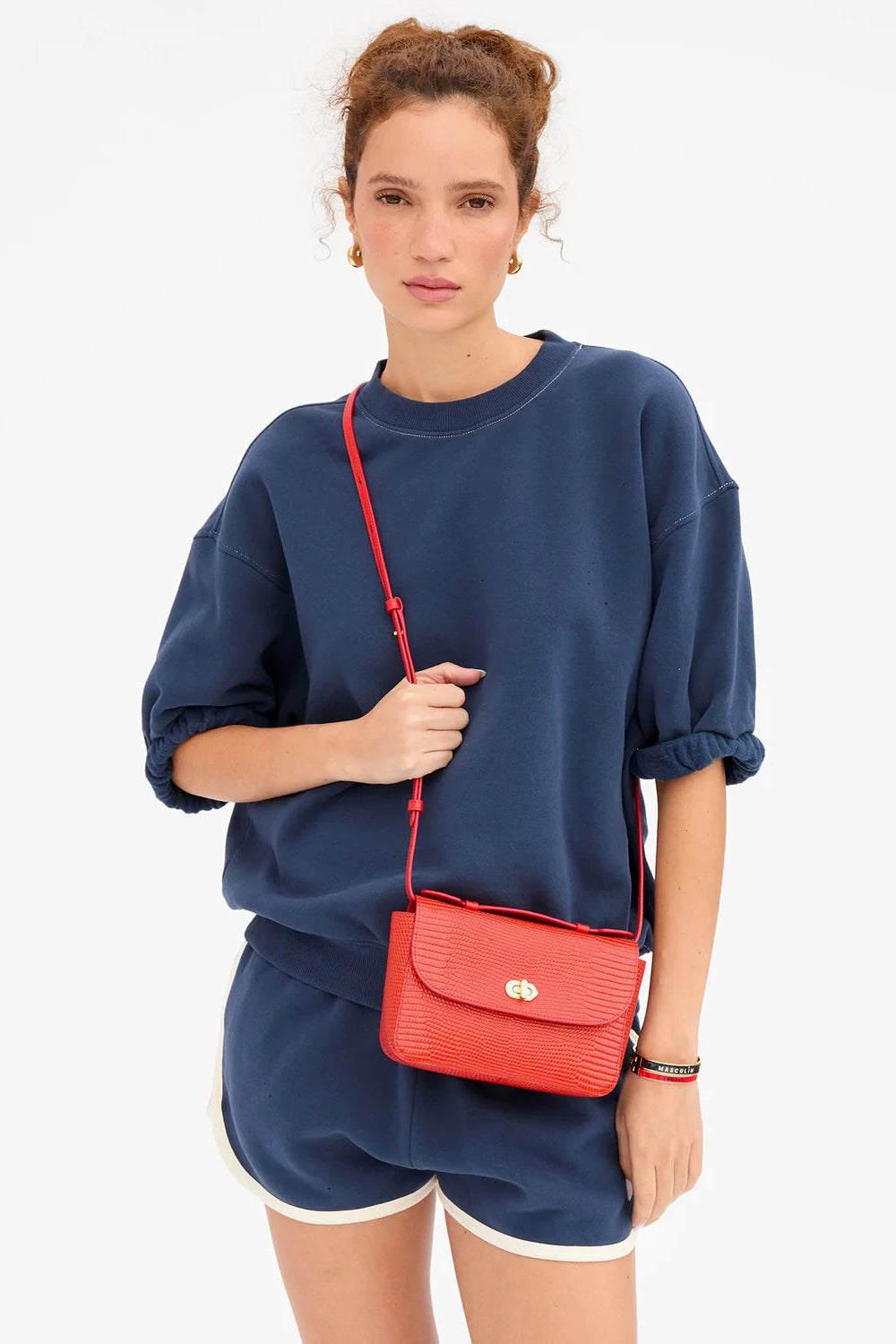 Clare V. Kathryn Crossbody in Glossy Red Embossed Lizard | Shop Eleanor