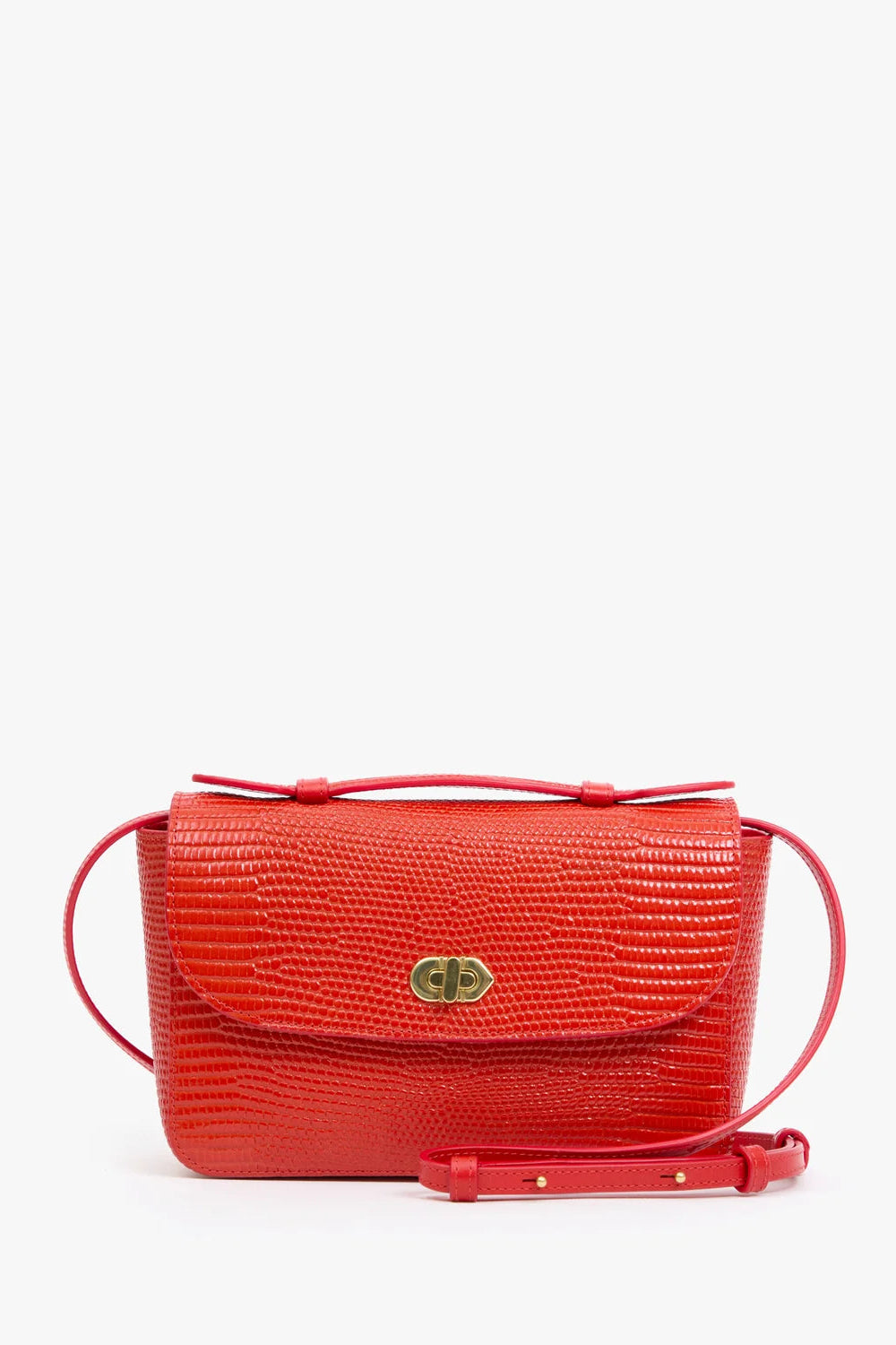 Clare V. Kathryn Crossbody in Glossy Red Embossed Lizard | Shop Eleanor