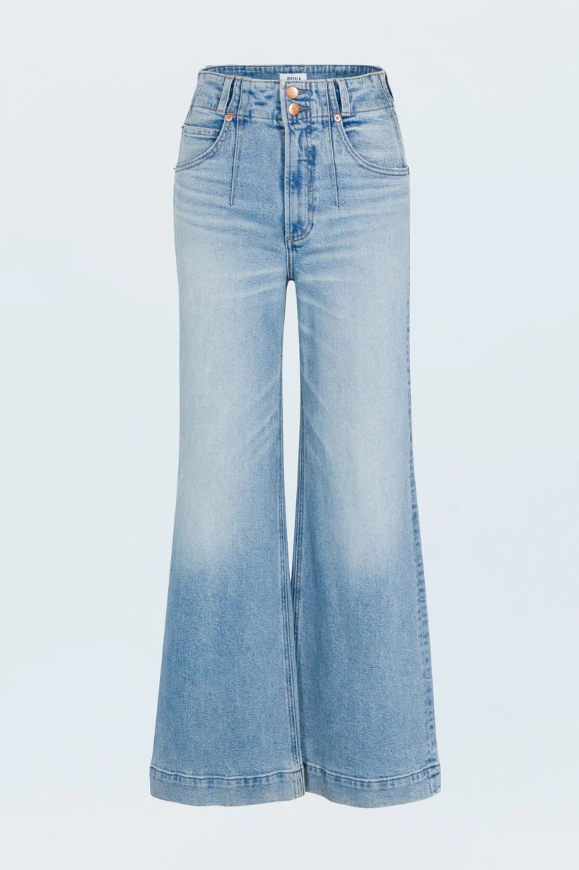 Pistola Lana High Rise Wide Leg Light Wash Denim Jeans with Whiskering and Fading | Shop Eleanor