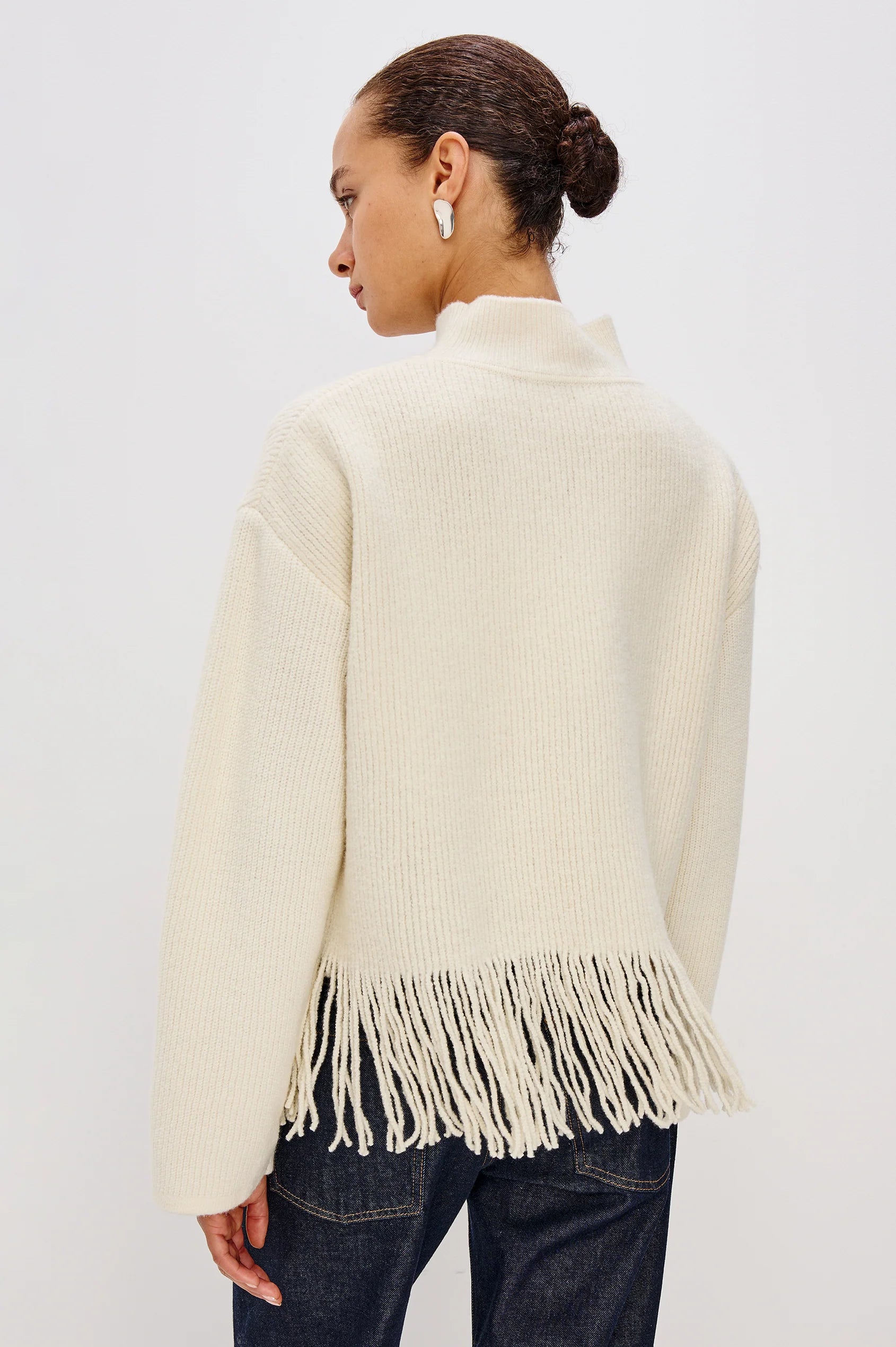 Rails Lise Mock Neck Boxy fit Ivory Sweater with Fringed Hem | Shop Eleanor - Women's Online Luxury Apparel and Accessories