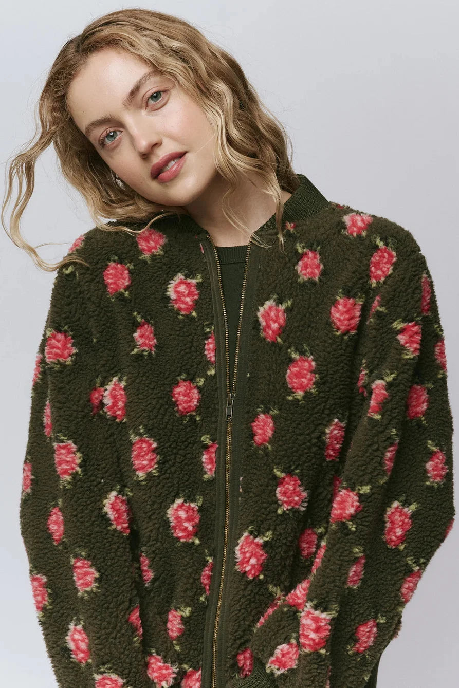 The Great Zip Front Plush Bomber in Woodland Green | Shop Eleanor - Women's High-quality Luxury Apparel and Accessories near Denver