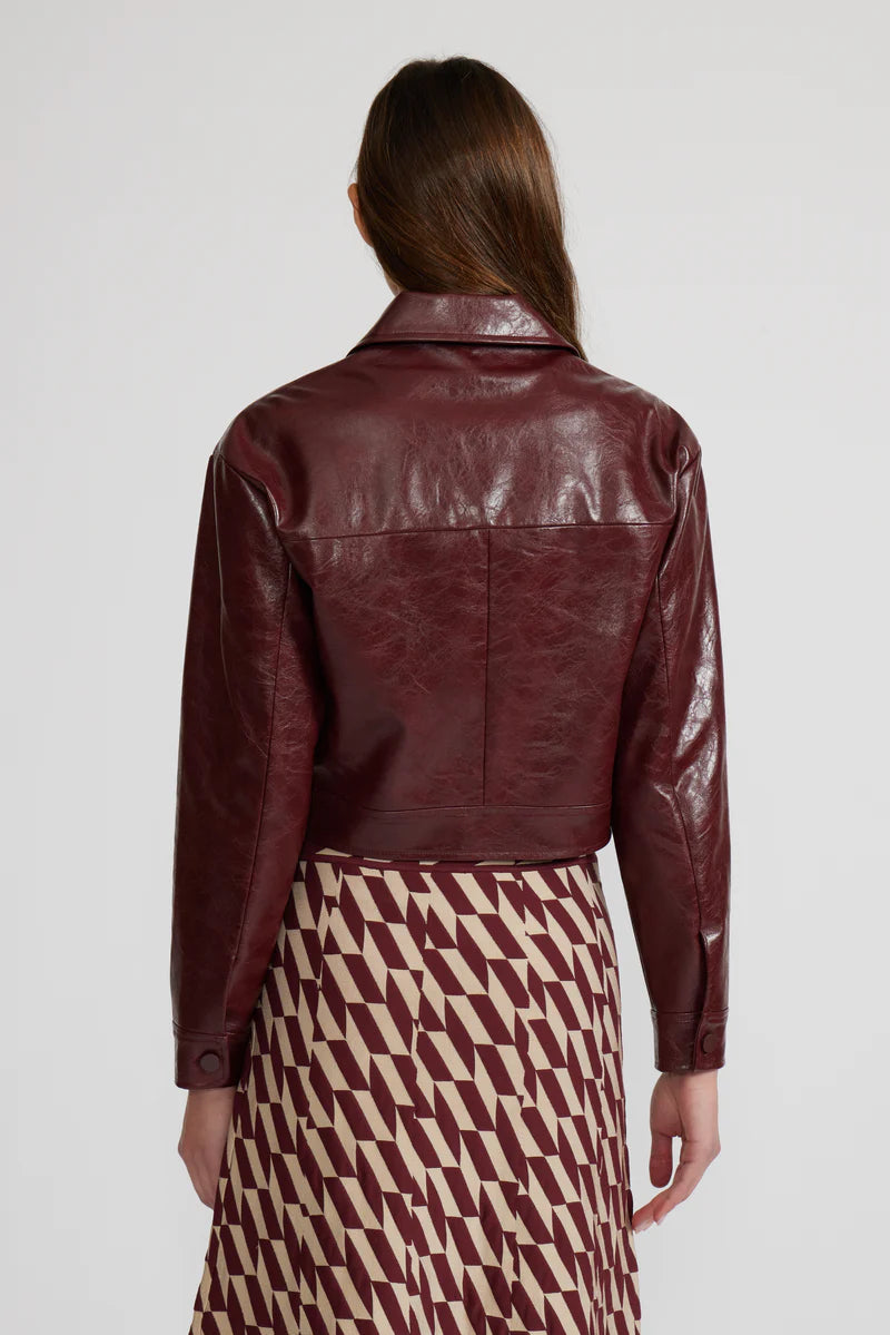 Lucy Paris Caleb Button Front Faux Leather Jacket in Burgundy | Shop Eleanor - Women's Casual Outerwear