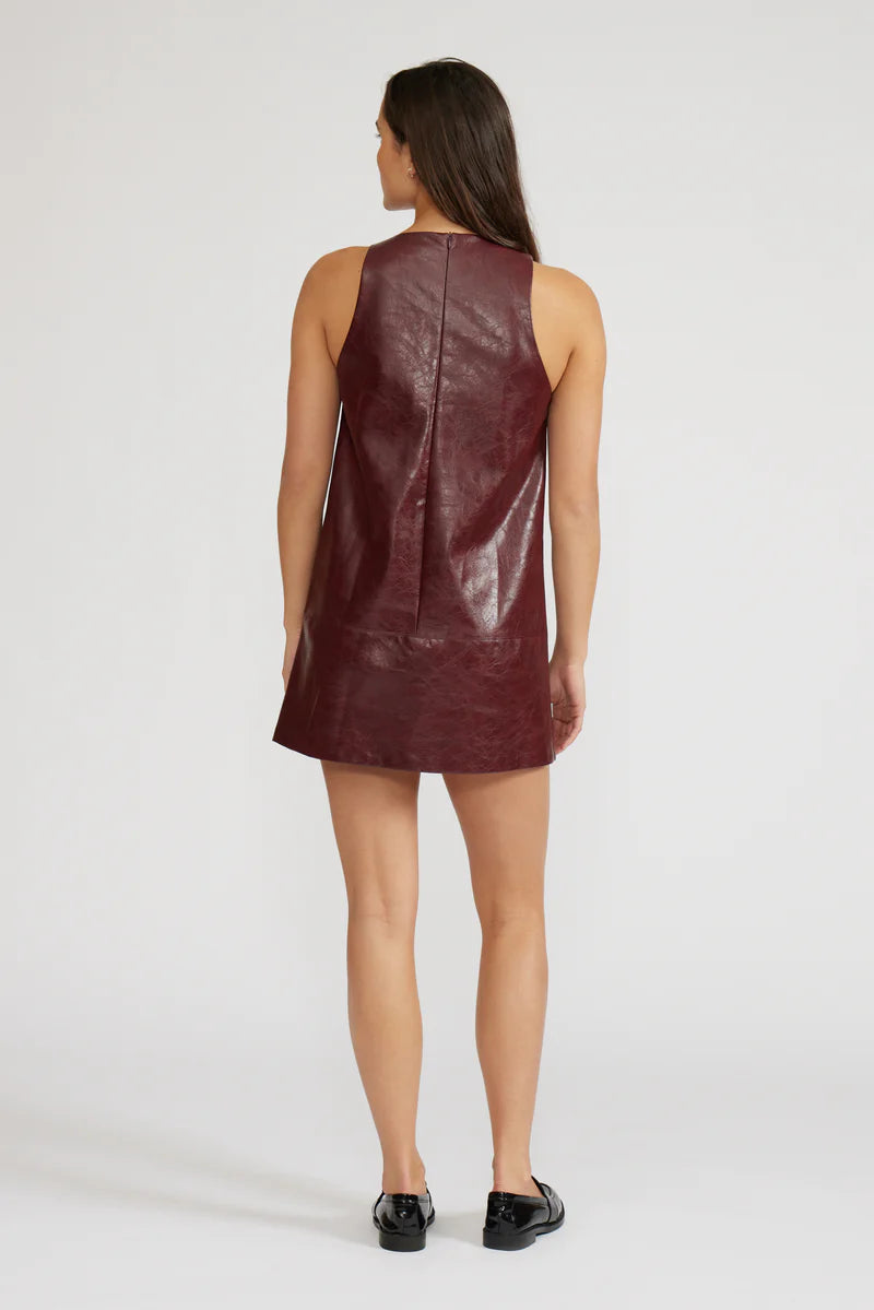 Lucy Paris Onyx Faux Leather Dress in Burgundy | Shop Eleanor