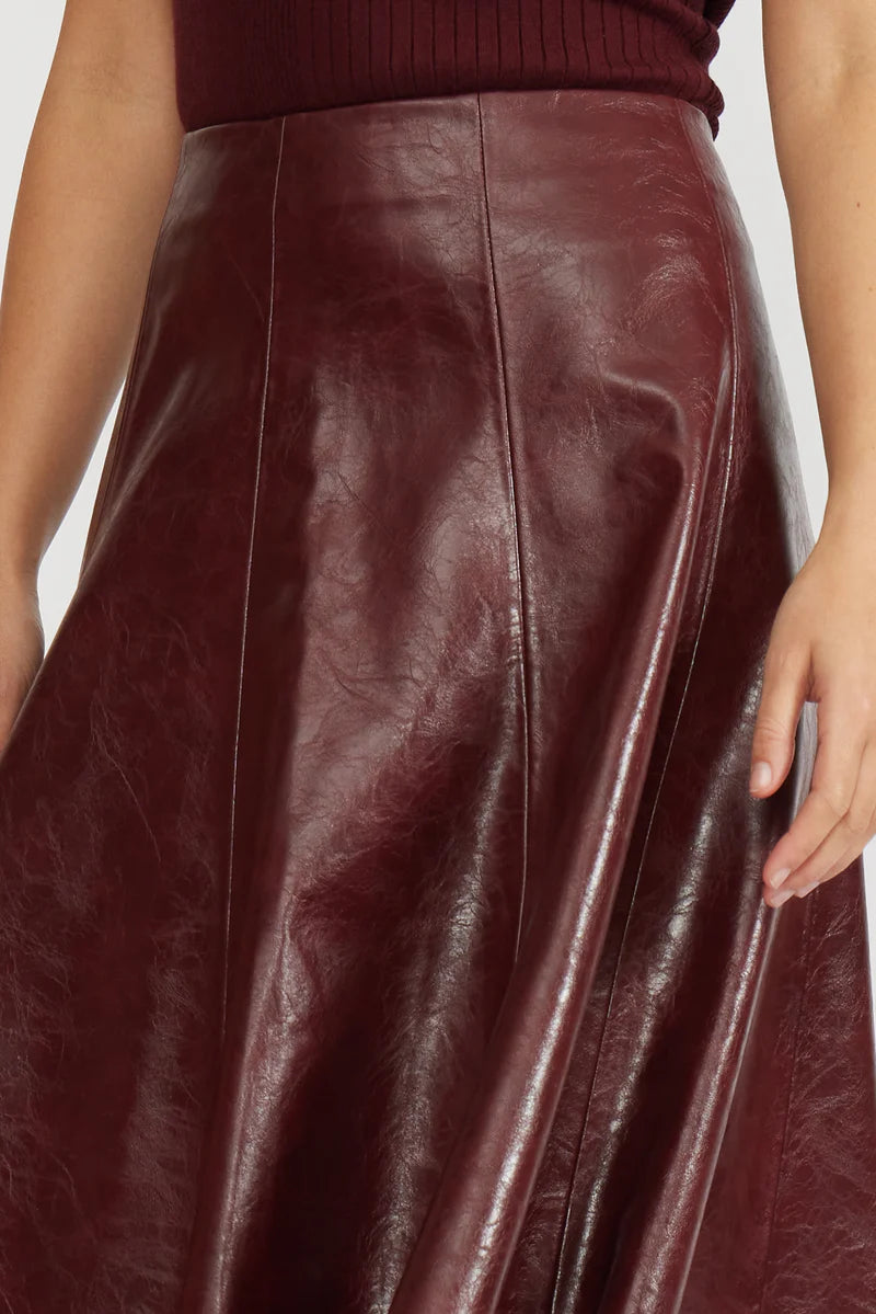 Lucy Paris Oleksa Pleated Skirt in Burgundy | Shop Eleanor