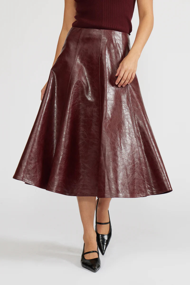 Lucy Paris Oleksa Pleated Skirt in Burgundy | Shop Eleanor