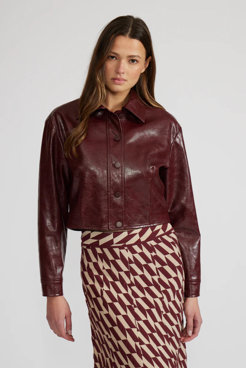 Lucy Paris Caleb Faux Leather Jacket in Burgundy | Shop Eleanor