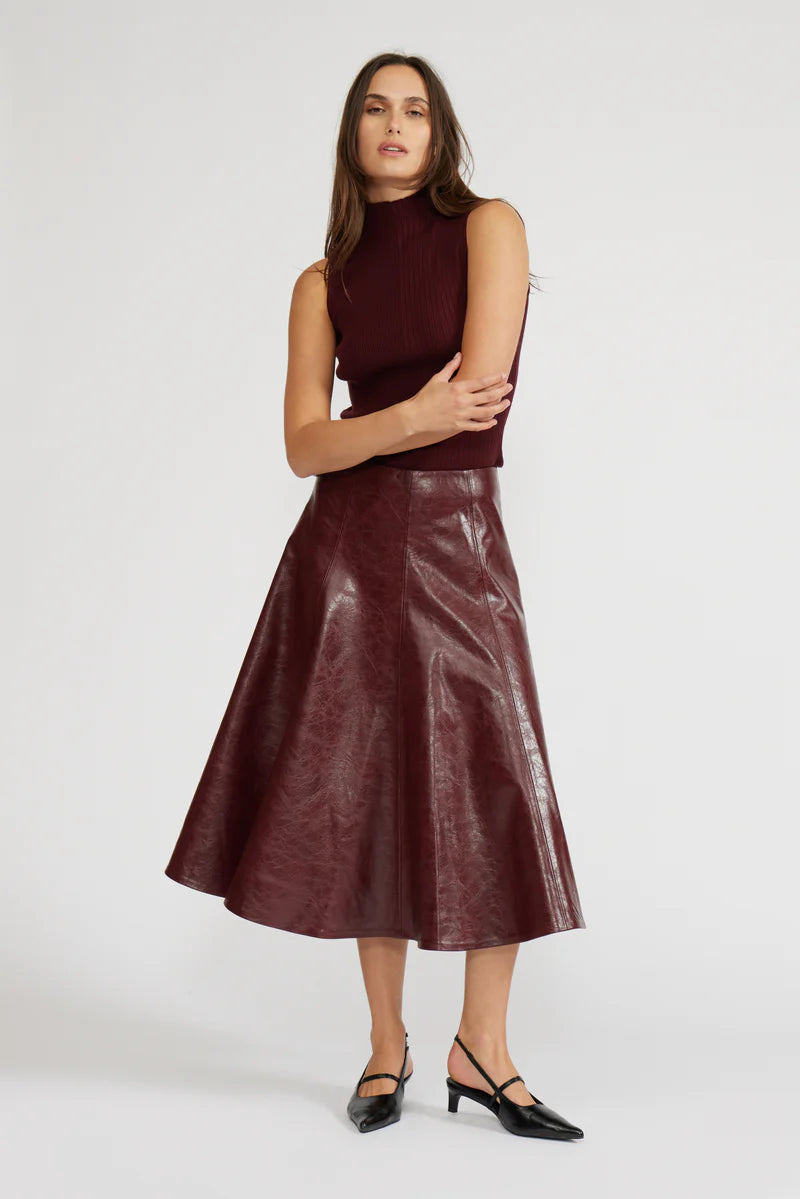Lucy Paris Oleksa Pleated Skirt in Burgundy | Shop Eleanor