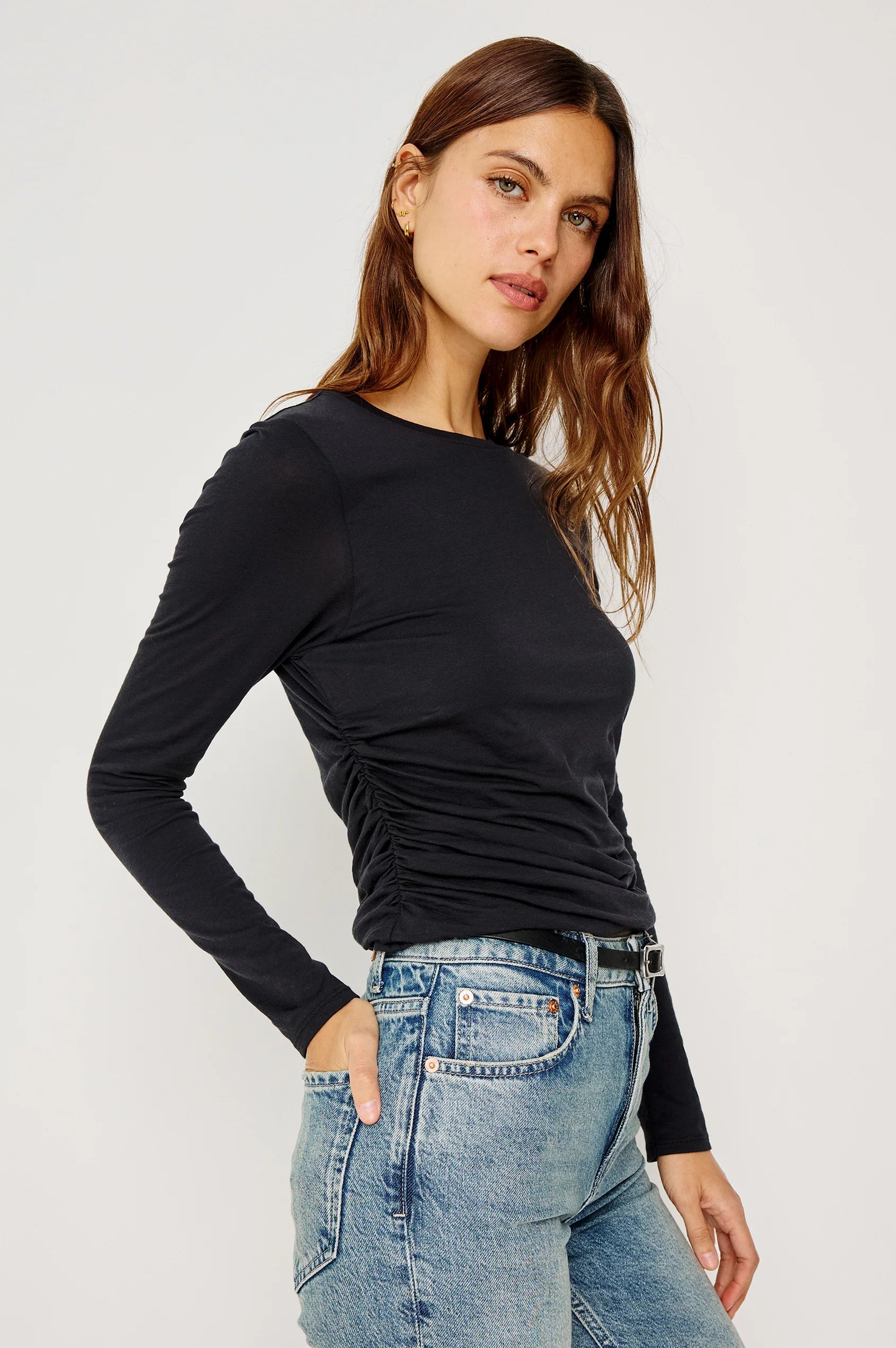 Rails Melle Top Ruched Long SLeeve Top in Black | Shop Eleanor - Women's Designer Apparel