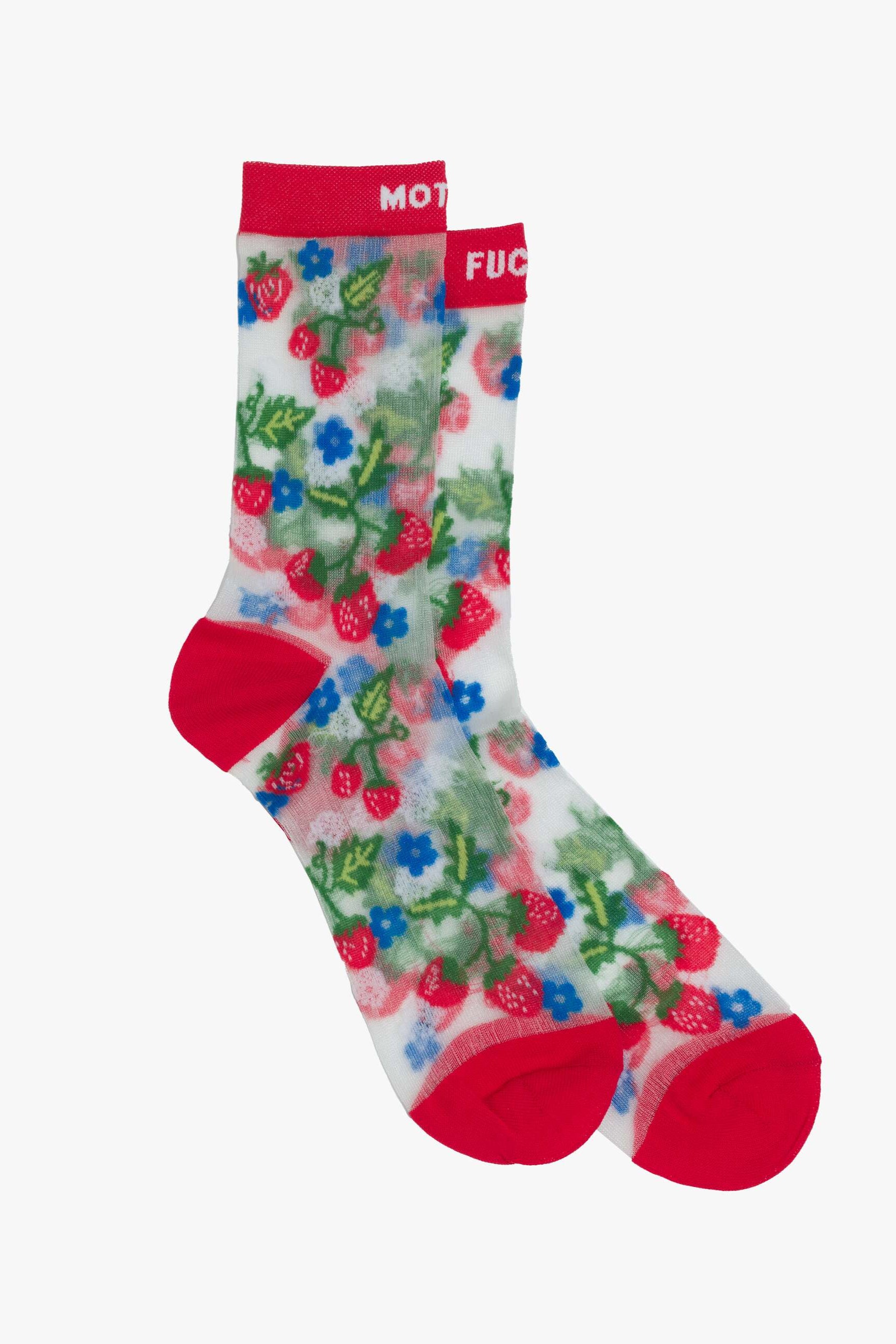 Mother Denim Step Up Translucent Socks in MF Strawberries | Shop Eleanor