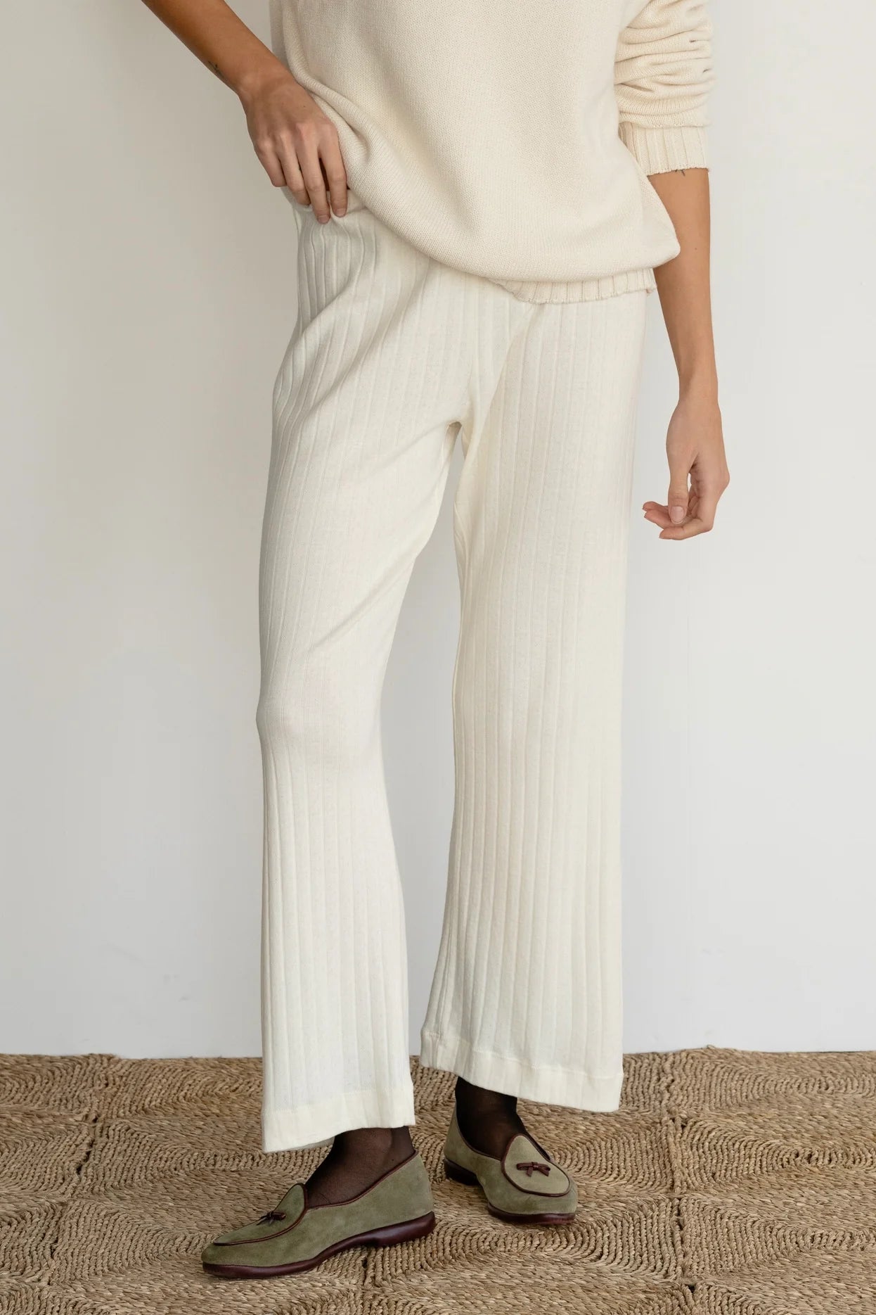 Donni Pointelle Simple Crop Pant in Creme | Shop Eleanor