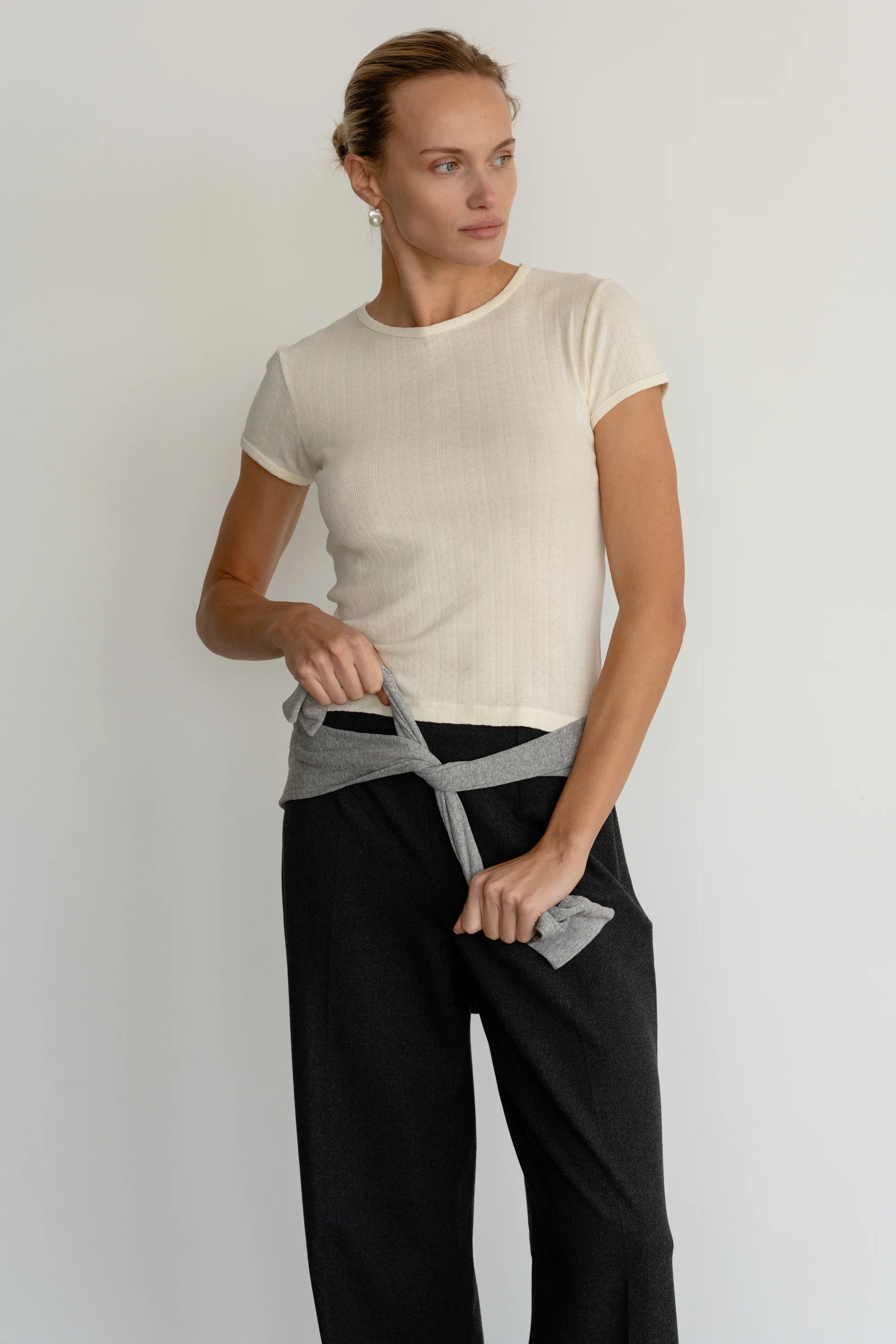Donni Pointelle Baby Tee in Creme | Shop Eleanor