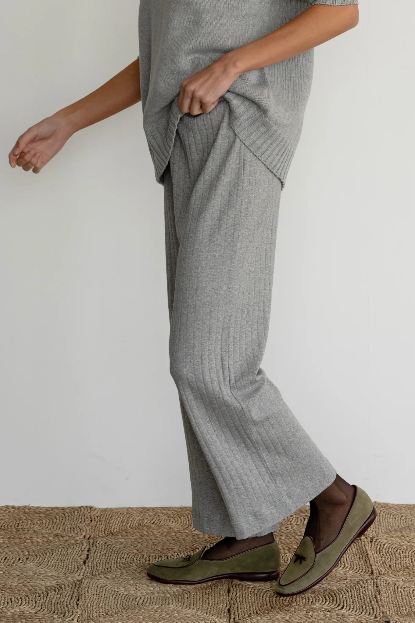 The Donni Pointelle Simple Crop Pant in Heather Grey | Shop Eleanor