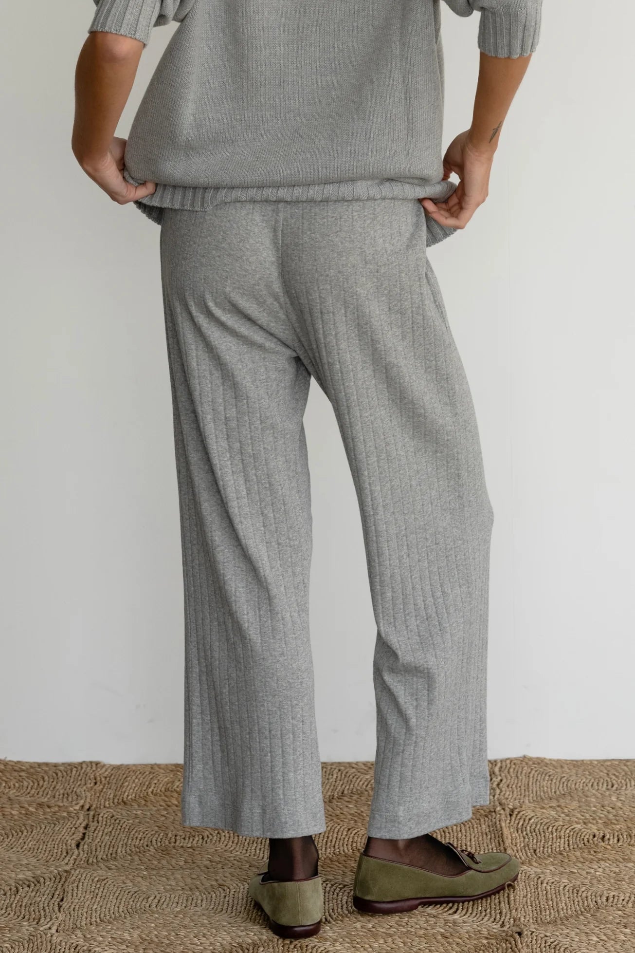 The Donni Pointelle Rib Texture Simple Crop Pant in Grey | Shop Eleanor