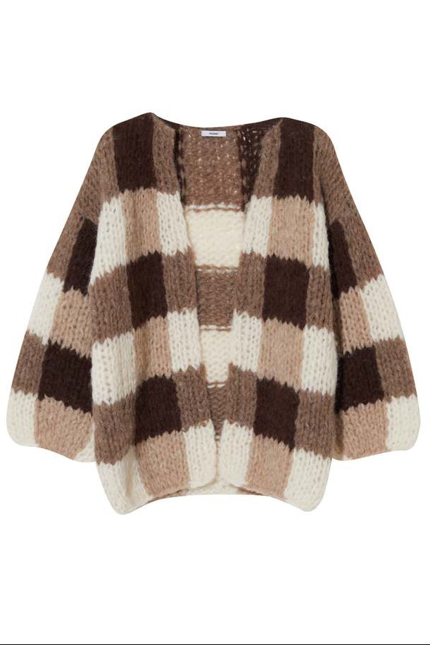 Maiami Fleecy Alpaca Brown Checkered Cardigan | Shop Eleanor
