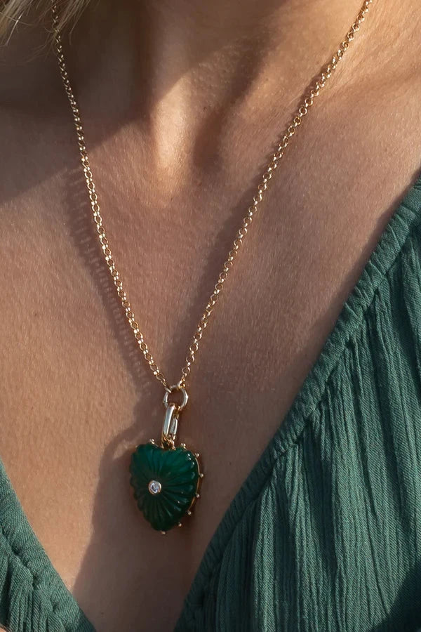 Thatch Jewelry Malene Green Jade Heart Charm | Shop Eleanor - Women's Necklaces and Pendant Charms