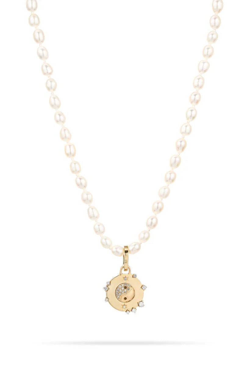 Adina Reyter Zodiac Diamond Gemini Charm on Pearl Necklace | Shop Eleanor