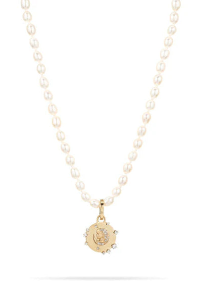 Adina Reyter Zodiac Diamond Virgo Charm on Pearl Necklace | Shop Eleanor