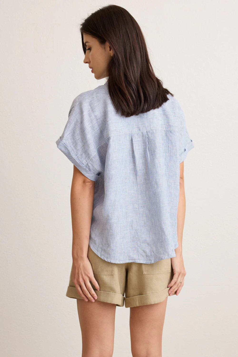 Not Monday Cotton Cashmere Scarlett Shirt in Blue and White Stripe | Shop Eleanor