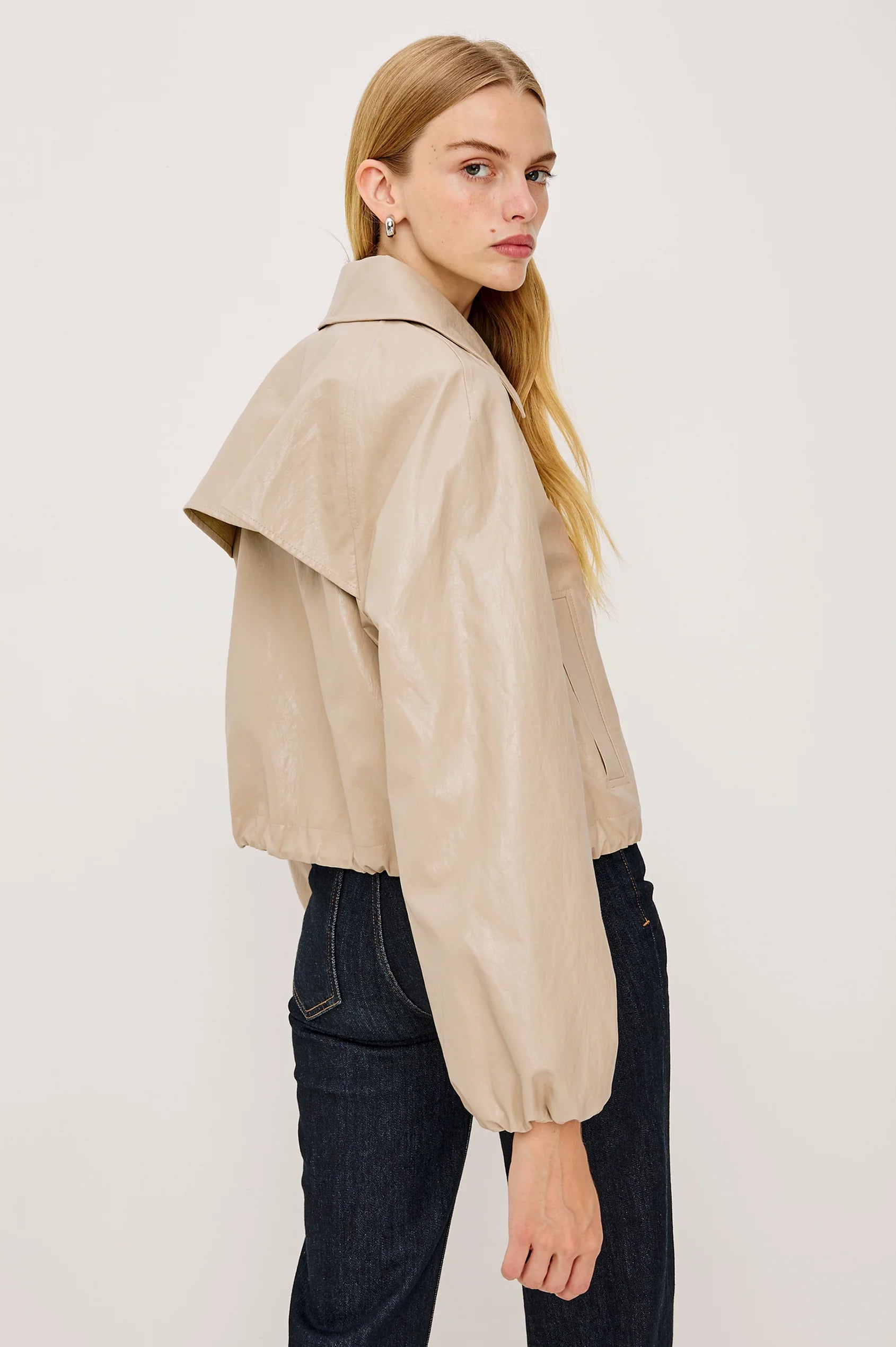 Short Tan Button Front Trench with back vent | Shop Eleanor - Women's Outerwear and Lightweight Jackets in Colorado