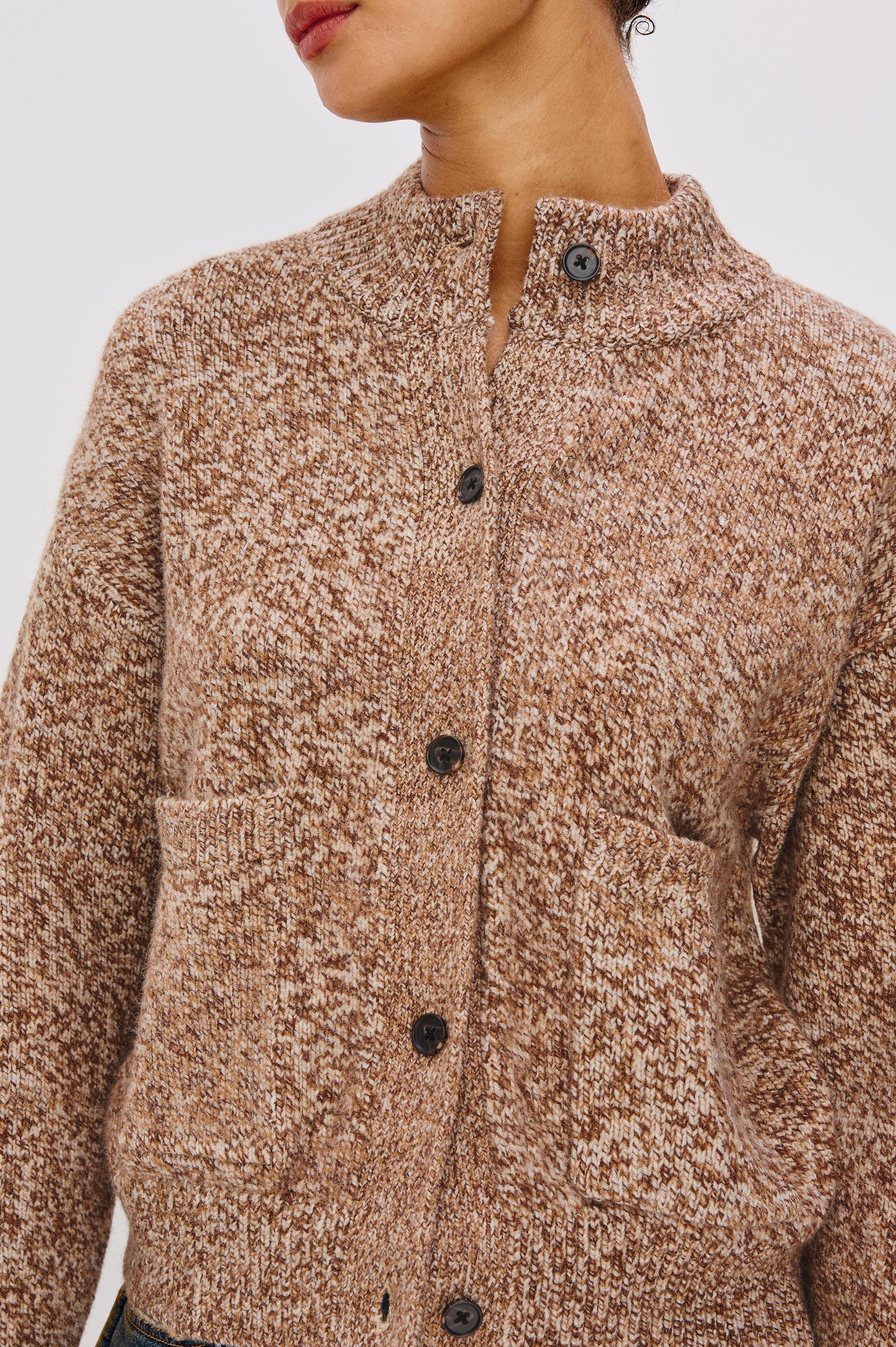 Rails Olvera Stand Collar Cardigan in Marl Brown | Shop Eleanor