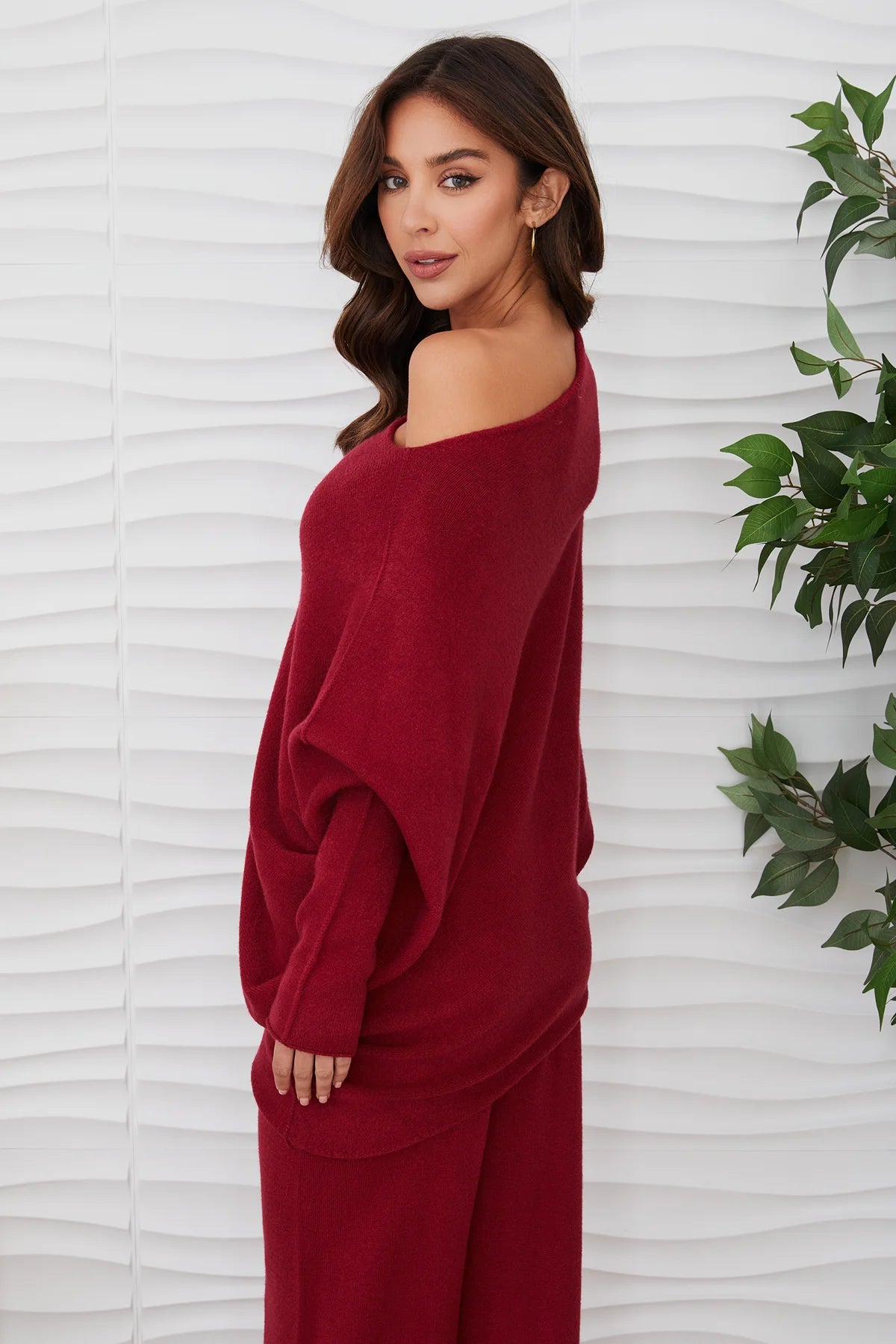 Milio Milano Asymmetrical Sweater in Bordeaux | Shop Eleanor