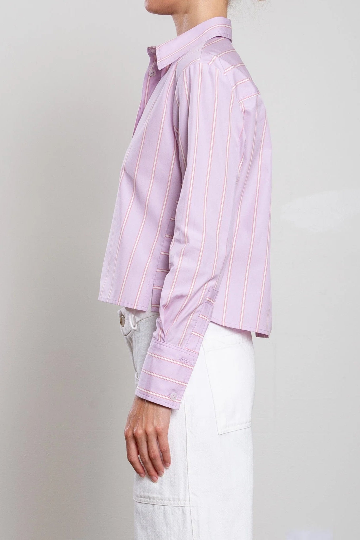 Pharaoh Japanese Imported Cotton Stripe Shirt in Light Purple | Shop Eleanor - Women's Apparel Boutique in Louisville, CO