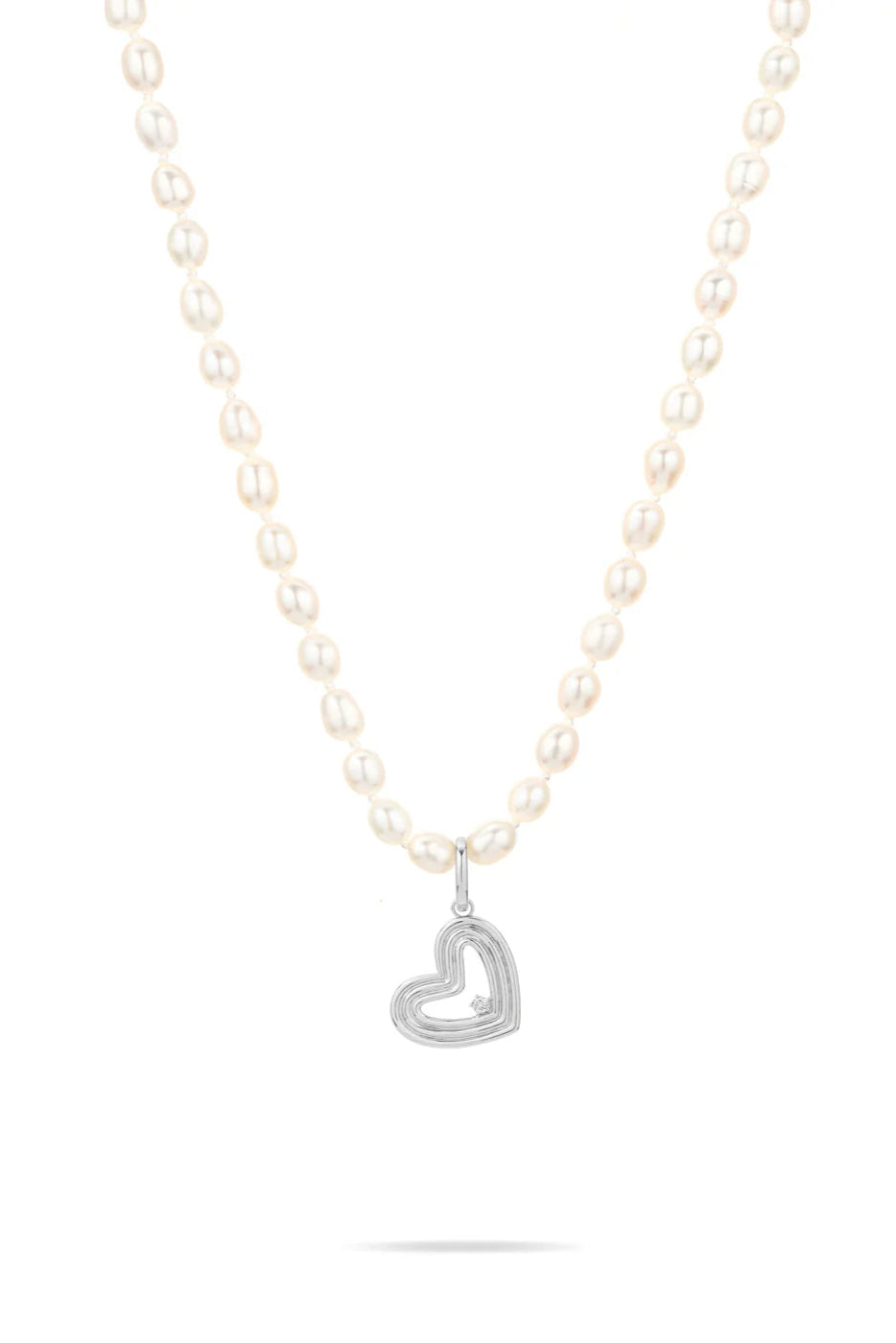 Adina Reyter Groovy Diamond Heart Charm on Pearl Necklace | Shop Eleanor