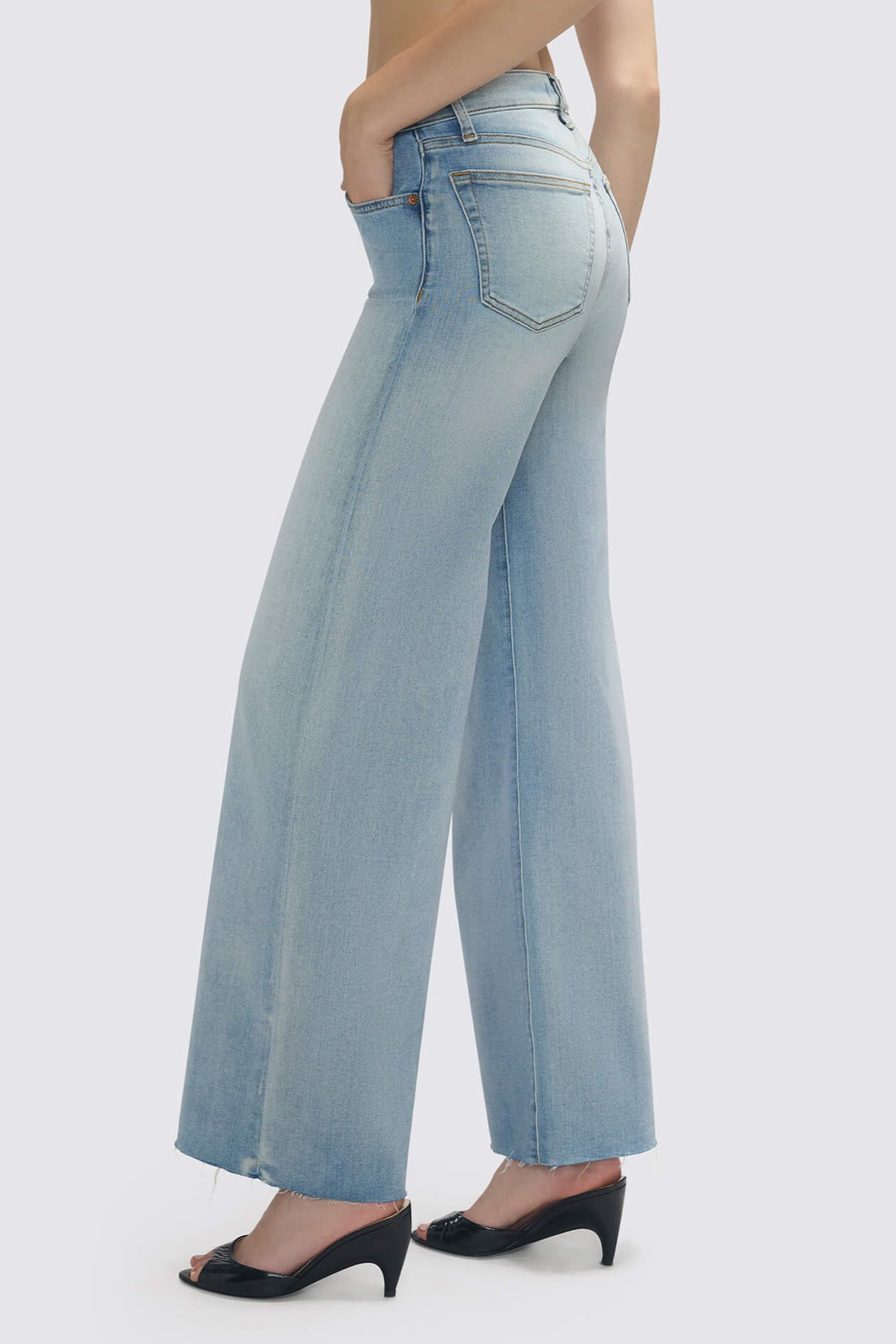 Re/Done Mid Rise Frayed Edge Palazzo Wide Leg Denim Jean | Shop Eleanor - Women's Casual Cool Apparel Boutique