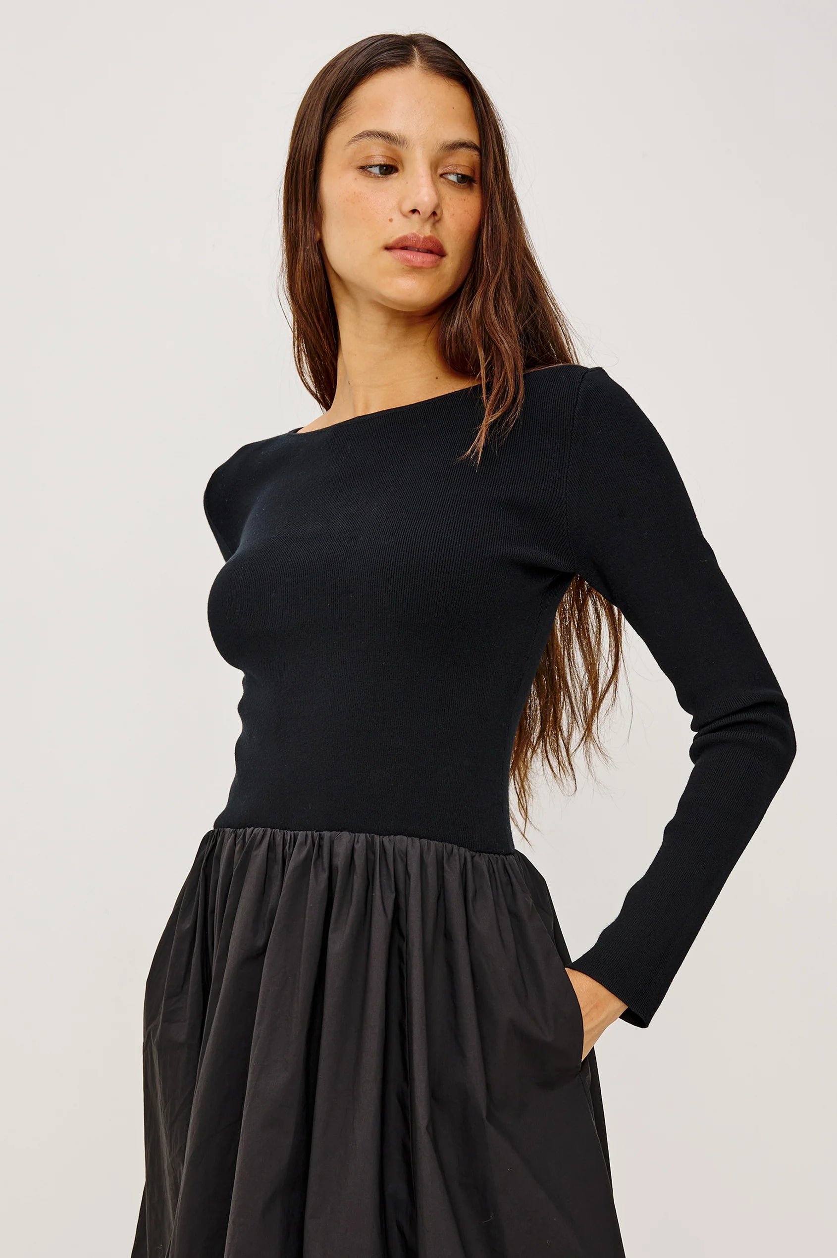 Black Long Sleeve Bubble Skirt Dress | Shop Eleanor