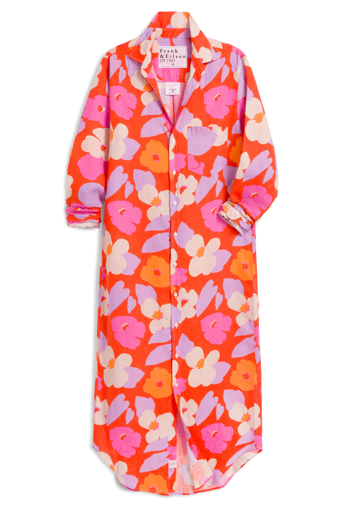 Frank & Eileen Rory Maxi Shirtdress in Orange and Pink Floral Print | Shop Eleanor - Women's Clothing Boutique in Louisville, CO
