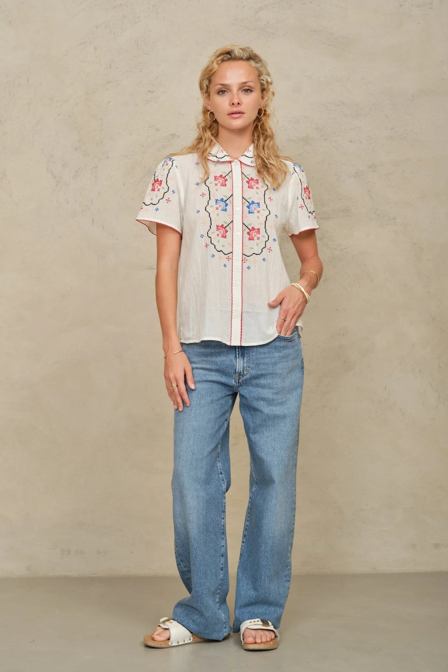 Mabe Ruby Embroidered Top in Ecru/Multi | Shop Eleanor