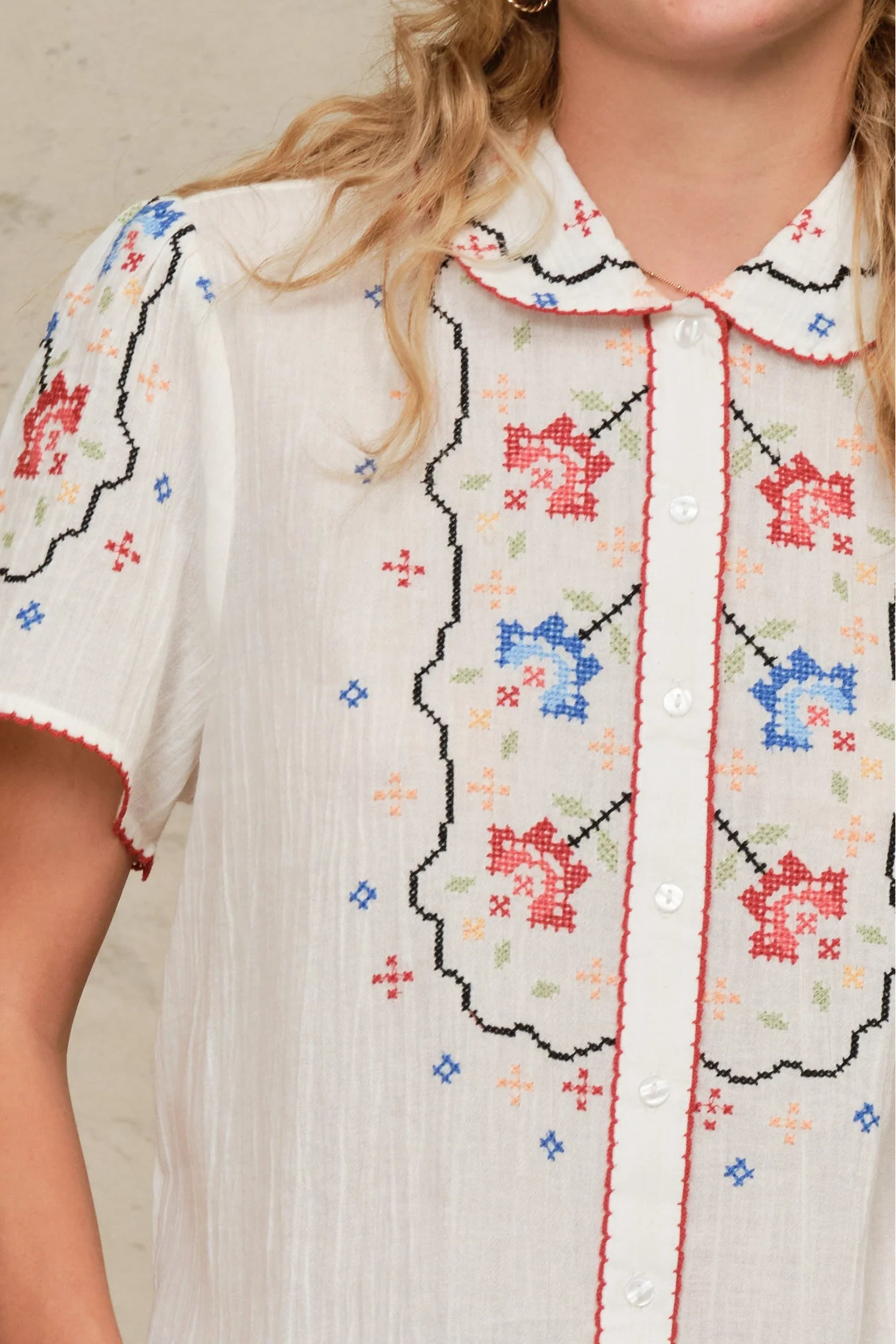 Mabe Ruby Embroidered Top in Ecru/Multi | Shop Eleanor