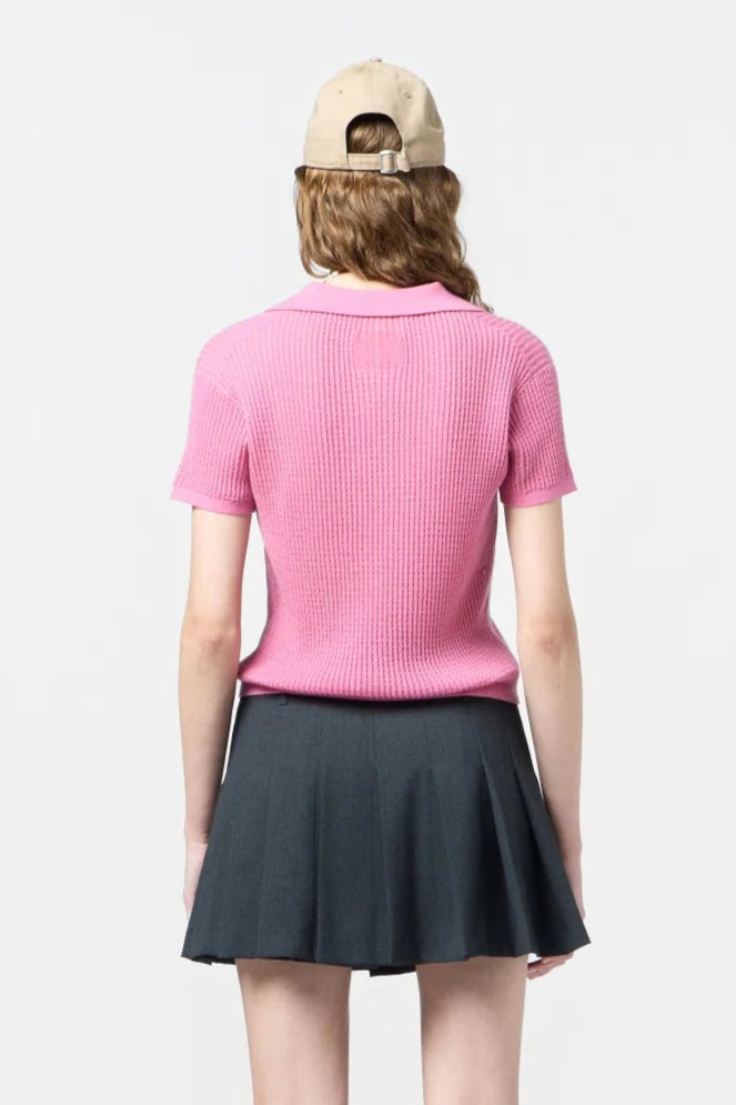 Guest in Residence Waffle Knit Light-weight Cashmere Shrunken Polo in Pink | Shop Eleanor - Women's Online Luxury Clothing Boutique based near Denver