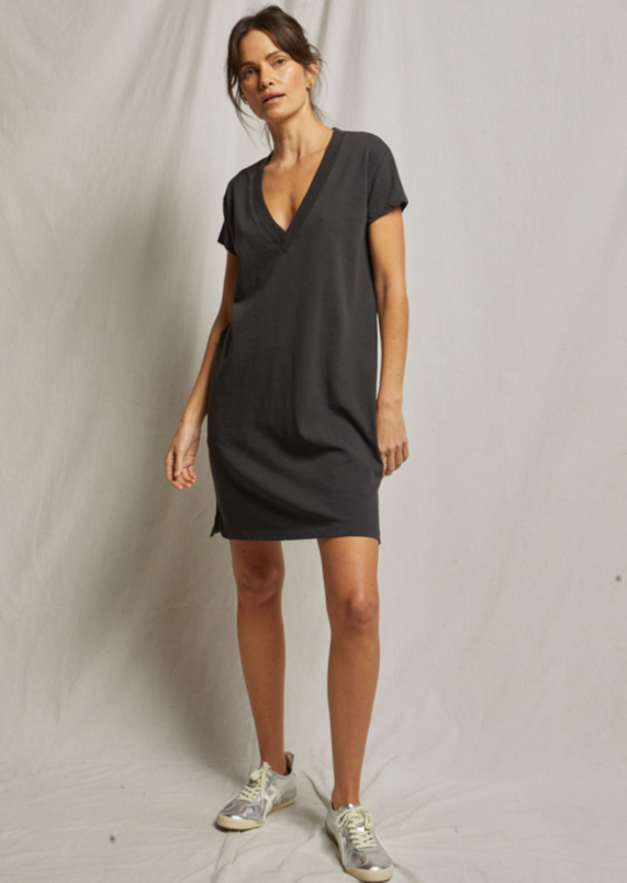 The Opal Japanese Jersey V-Neck Dress in Black form Perfect White Tee