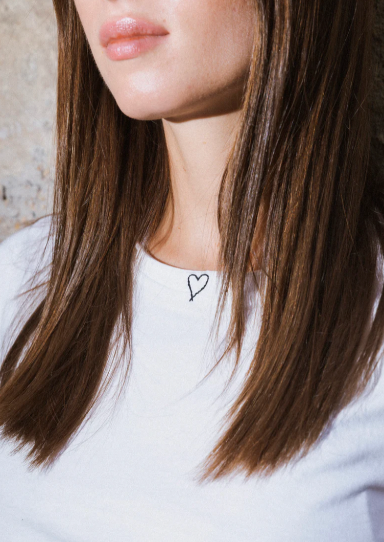 The Embroidered Heart Tee in White from Catherine Gee 