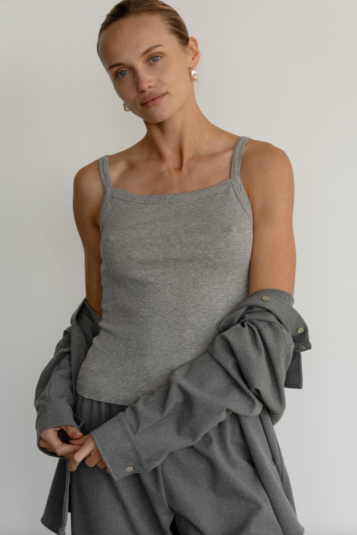 Donni Pointelle Square Neck Tank in Grey | Shop Eleanor
