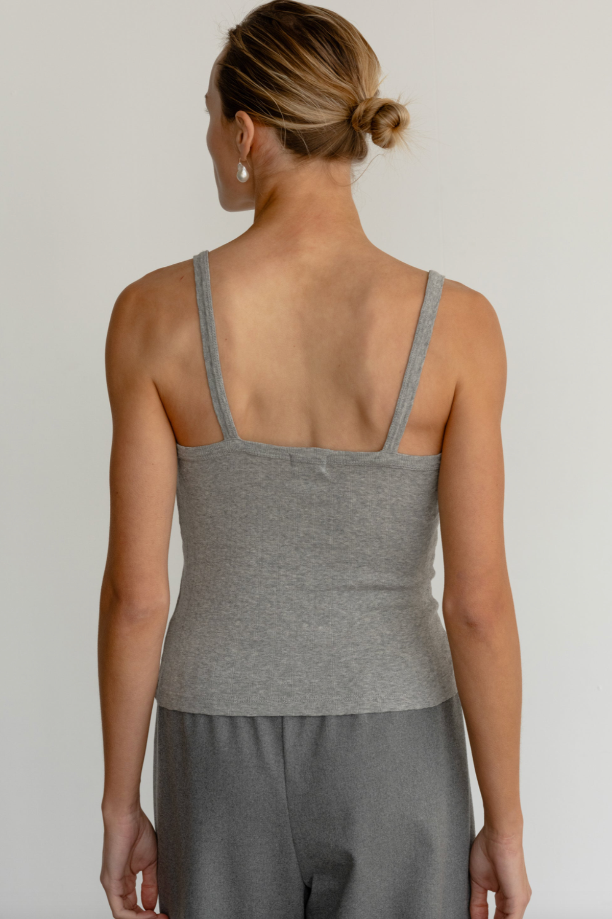 Donni Pointelle Square Neck Tank in Grey | Shop Eleanor