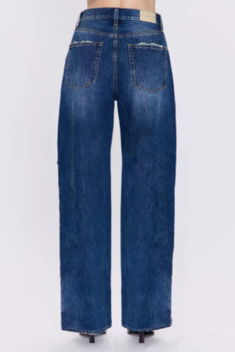 Tate High Rise Bowed Wide Leg Jean in Mid Blue wash | Shop Eleanor