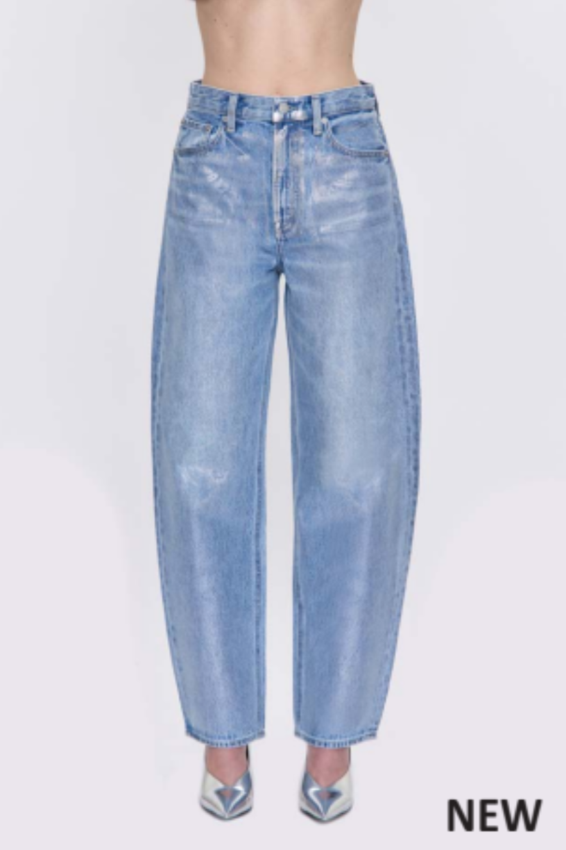 Pistola Wes High Rise Barrel Leg Jean in Light Waxed Blue | Shop Eleanor