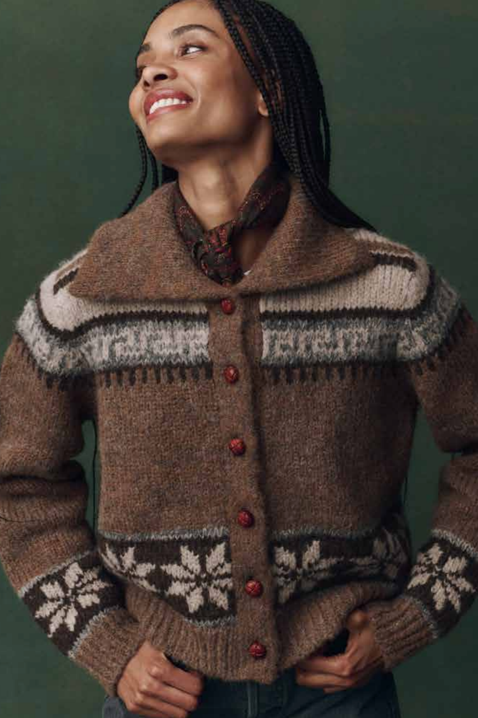 Brown large collared, relaxed fitting, brown vintage inspired cardigan
