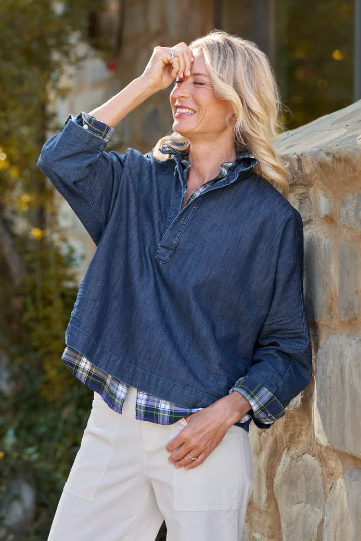 Frank & Eileen Popover Linen Shirt in Vintage Dark Wash | Shop Eleanor