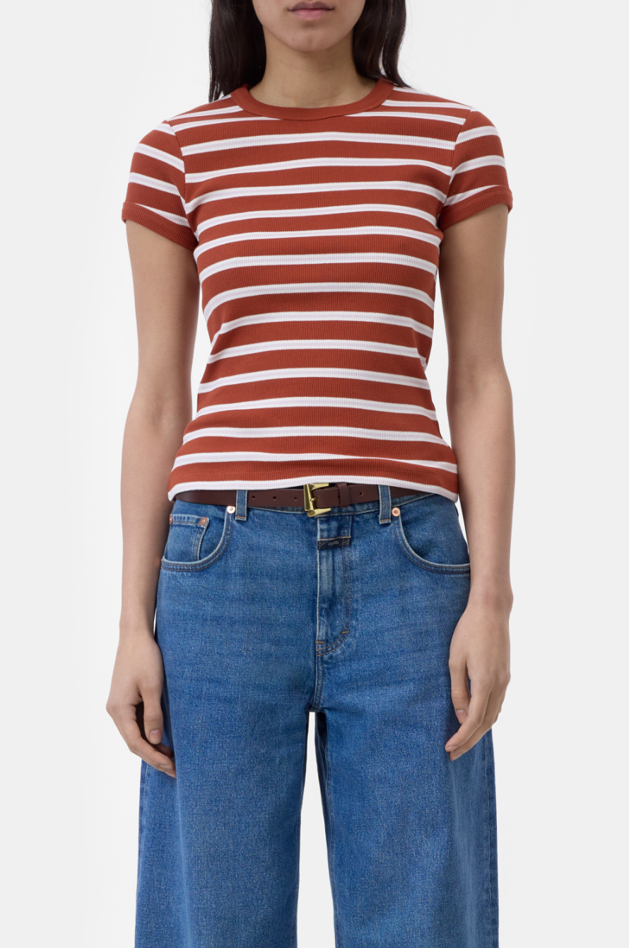 Closed Denim Slim Pointelle T-Shirt in Brick Red | Shop Eleanor