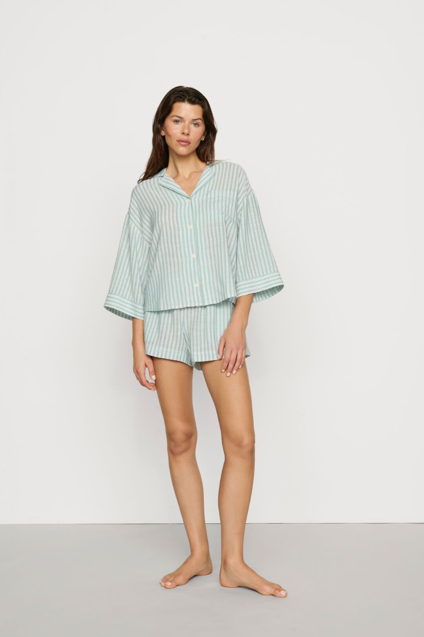 Eberjey Nautico Relaxed Short PJ Set in Regatta Stripe Seagrass/White | Shop Eleanor