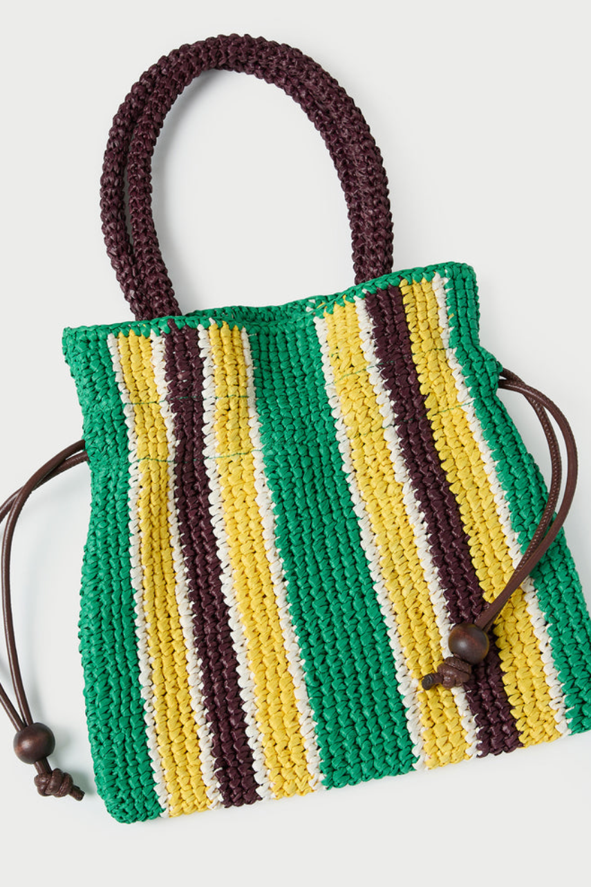 The Loeffler Randall Kylie Pouch in Green/ Yellow Raffia | Shop Eleanor
