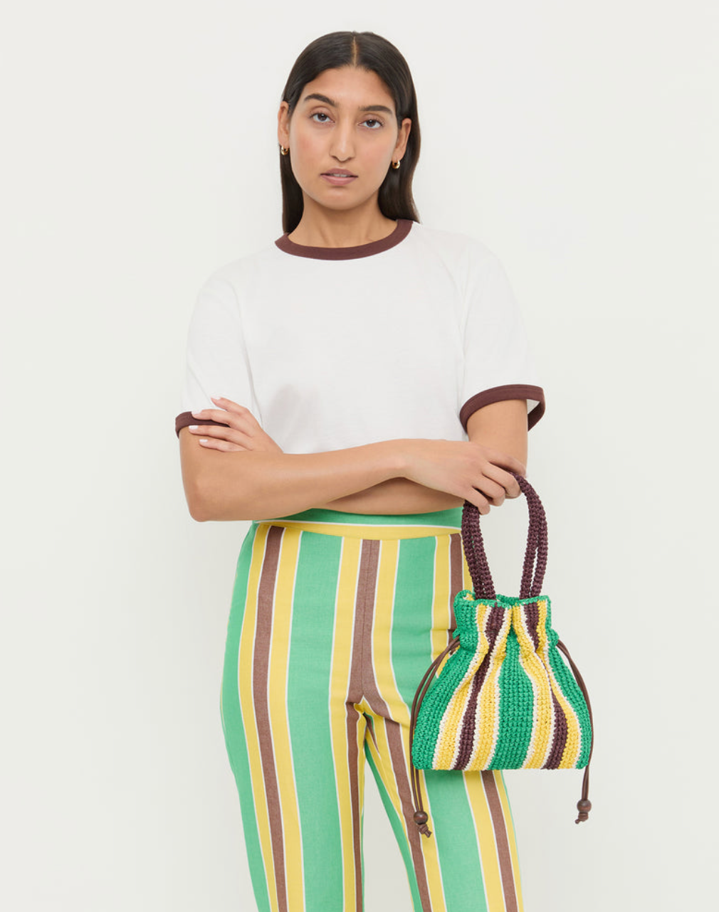 The Loeffler Randall Kylie Pouch in Green/ Yellow Raffia | Shop Eleanor