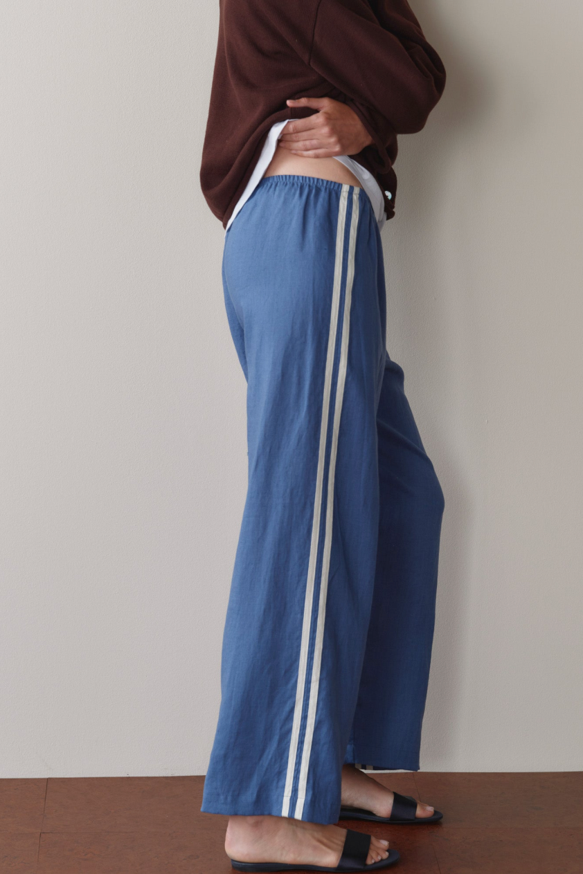 The Donni Linen Crop Stripe Pant in Lapis | Shop Eleanor